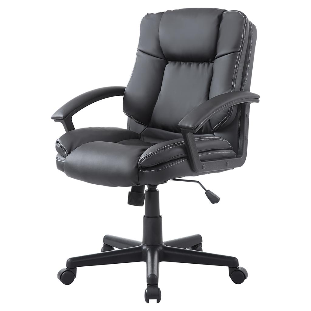 Desk Chair, PU Leather Office Chair with Adjustable Height and Swivel Wheels, for Home Work Study, Black