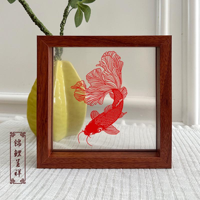 Xianci Double-Sided Transparent Frame: A4 Paper-Cut Calligraphy Fu Character Display Stand