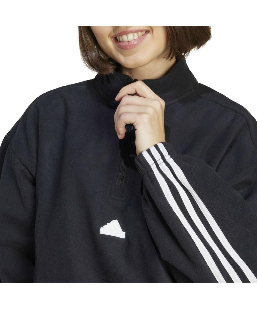 Adidas Future Icon Polar Fleece Zip Top JNV01 Black 3-Stripes 1/4 Women's (IV7511) J/M