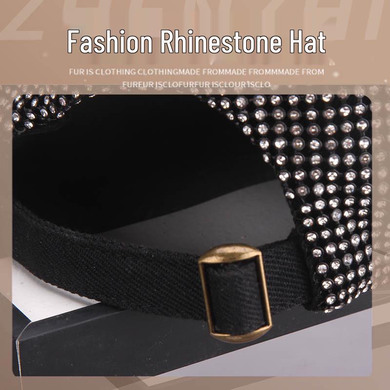 Damen Baseballkappe im koreanischen Stil mit Strasssteinen - Breiter Schirm, Figurbetonte Passform, Trendiges Design