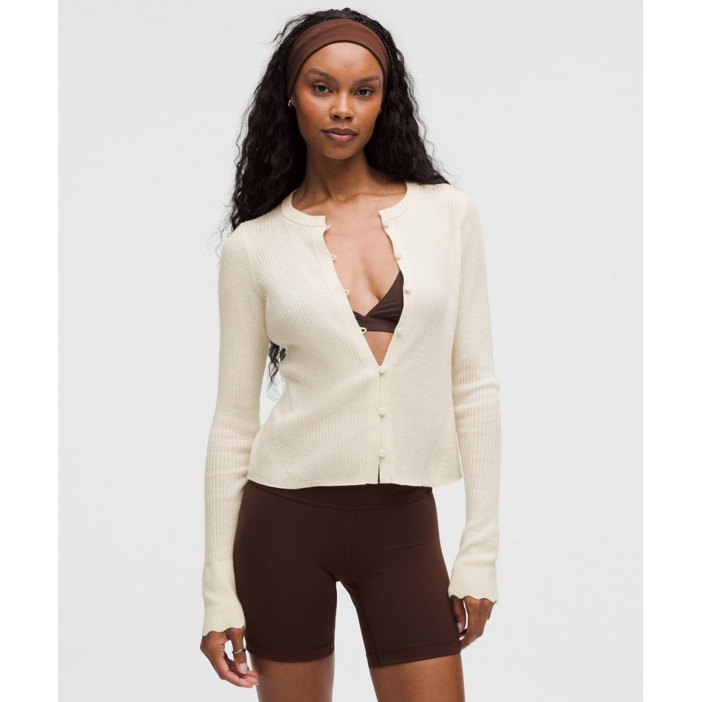

Lululemon Cashmere Scalloped Cuff Cardigan Light Ivory XS