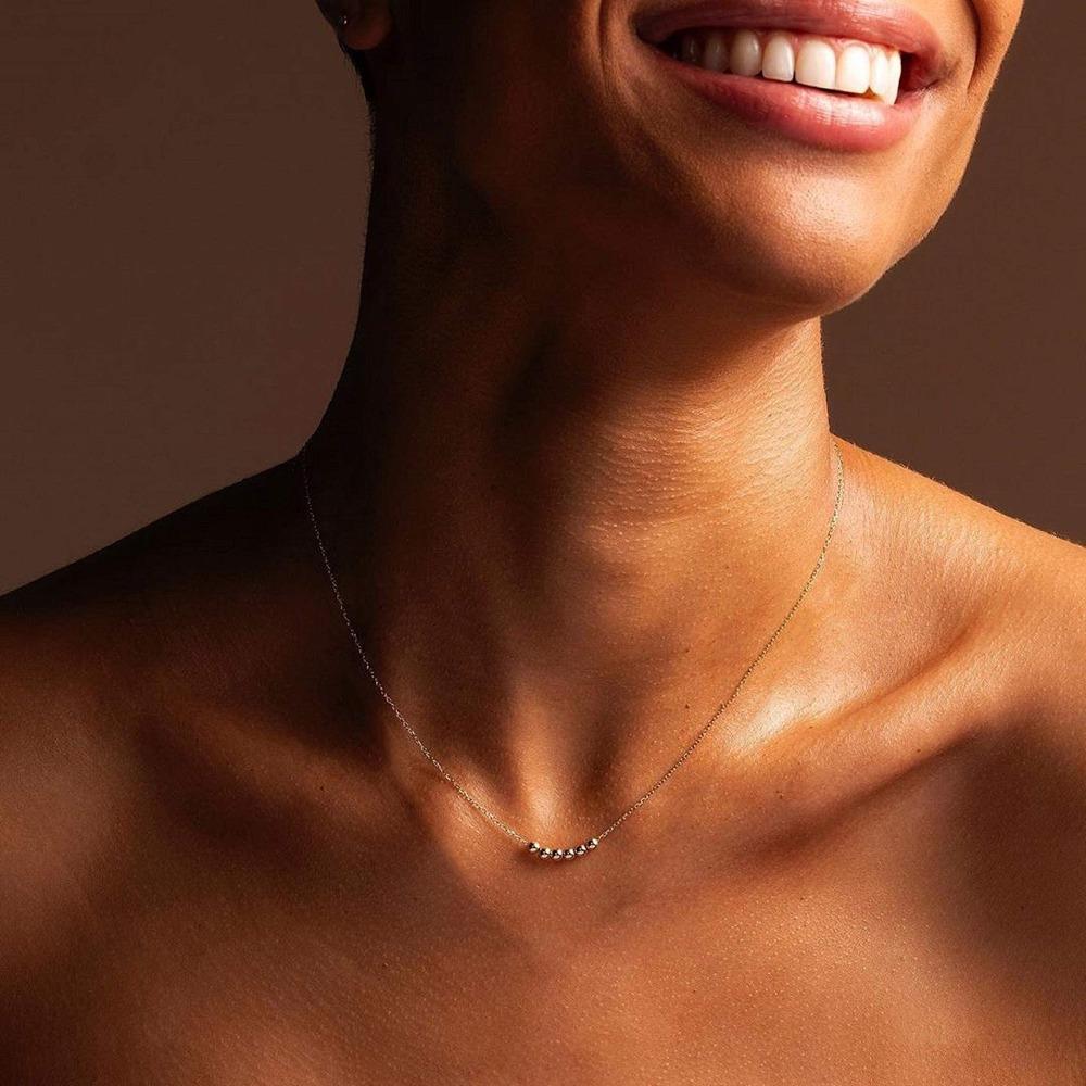 Classic Minimalism Geometric Six Small Golden Beads Necklace Women Gold Color Stainless Steel Does Not Fade Collar Chain Jewelry