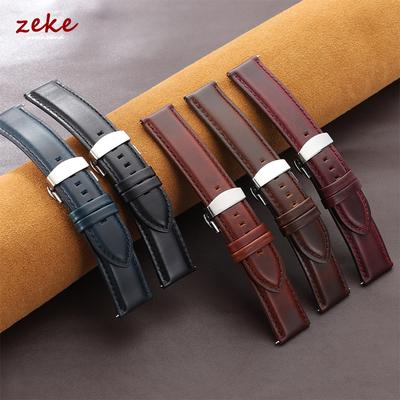 Bracelet de montre en cuir de vachette fait à la main 18 mm 20 mm 22 mm Cuir pleine fleur Bracelet de montre en cuir pour Dw Boucle papillon Bracelet à libération rapide