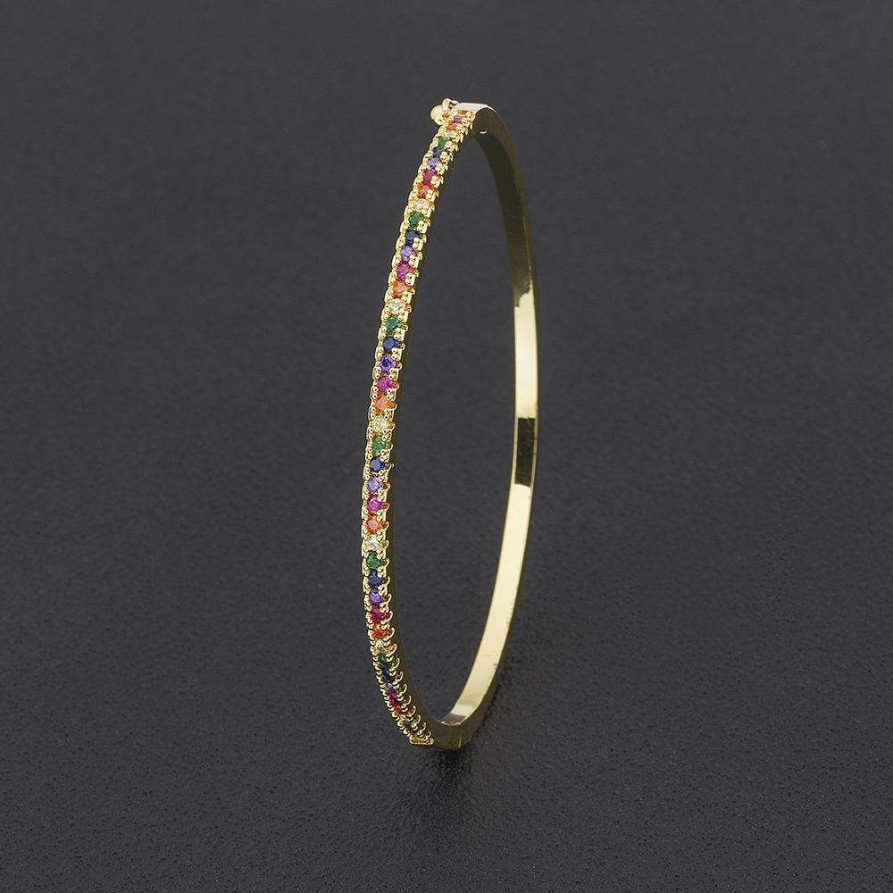 Nidin New Design High Quality Charm Rainbow Bracelet Copper Zirconia Rhinestone Cuff Bangle Trendy Jewelry Gift For Women Girls