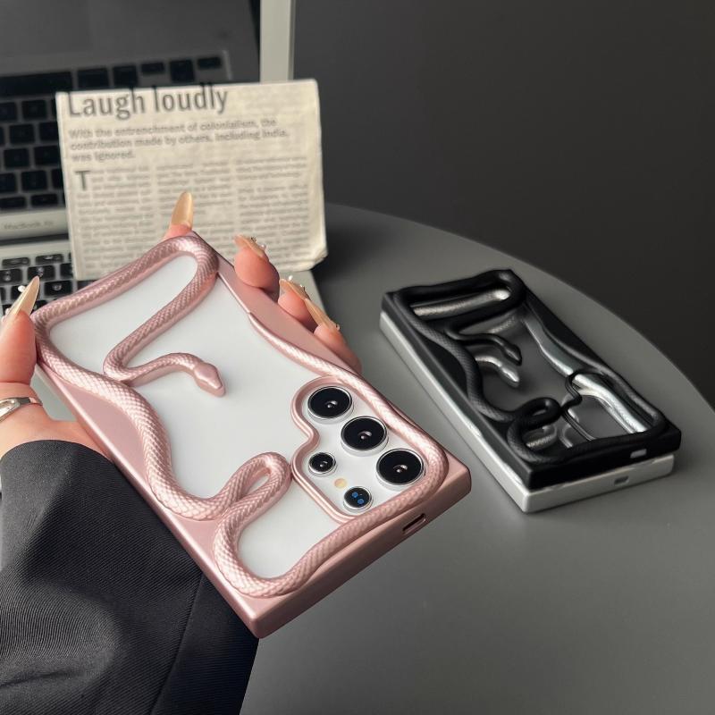 Silikonový kryt s 3D hadím pokovením, nárazuvzdorný, měkký, dutý, pro Samsung S25 Ultra S24 S23 FE S22 A56 A16 A36 A55 A06 A15 A26