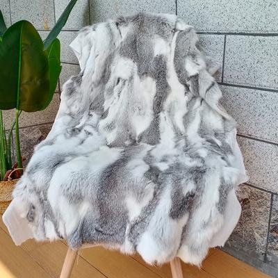 Leather Rabbit Skin Fur Throw Patchwork Blanket Warm Soft Furry Area Rug for Living Room Decor