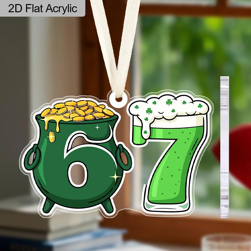 St. Patrick's Day Acrylic Hanging Ornament - Money Pot & Beer Pattern, 67 Unique Pendants/Drops/Finials, Ideal Festival Gift for Friends & Family