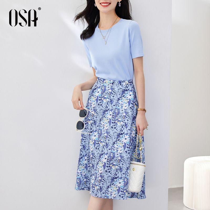 

Летний цветочный комплект из двух частей длиной до середины икры Blue B (overskirt back waist with rubber band) XL