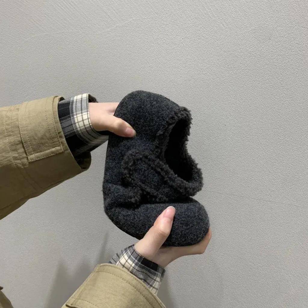 Retro suede inner heightening Mary Jane shoes women's 2024 winter small high-heeled plush warm fluffy cotton single shoes