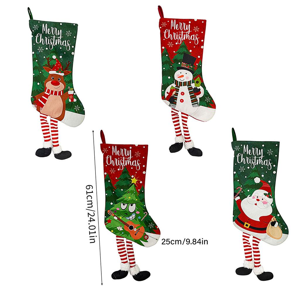 4 st Julstrumpor Bekväma Söta Tecknade Älg Gammal Man Julgran Snögubbe Dekorativa Strumpor för Jul