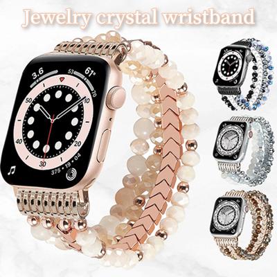 Perlenbesetztes Kompatibles Apple Watch Armband 38 40 41 42 44 45 46mm für Damen iWatch Serie 10 SE 9 8 7 6 5 4 3 2 1 Handgefertigtes Elastisches Band