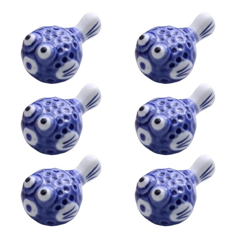 6 Pieces Cute Pufferfish Shaped Ceramic Chopstick Rests Spoon Fork Holder Ceramic Chopstick Holders for Kitchen Utensil