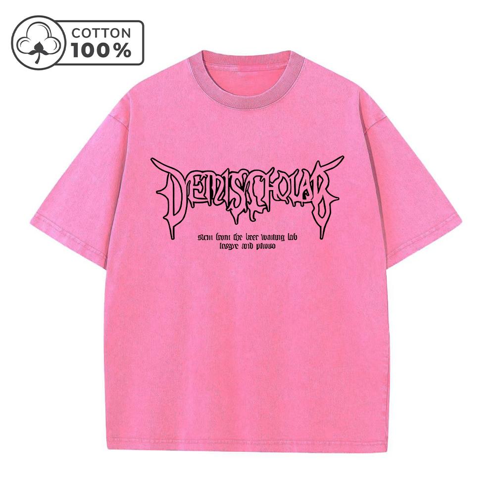 Mens Gothic Style Text Printed Washed T Shirt Summer Commute Pure Cotton Short Sleeved Casual Loose Fitting Street Style Top