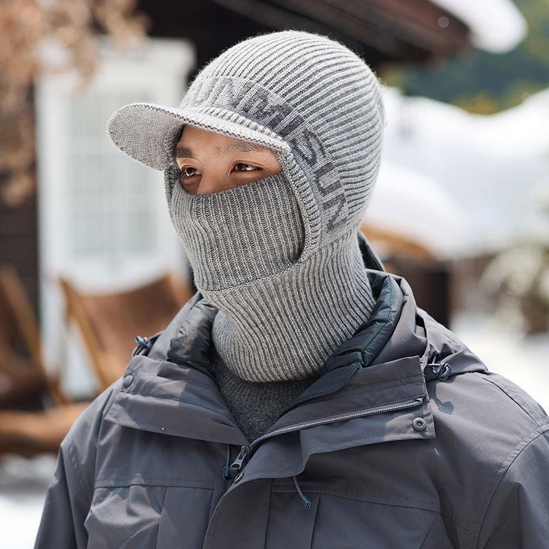 Hat Men's Winter Warm and Thickened Cycling Winter Woolen Knitted Hat Winter Windproof Plus Velvet Ear Protection Cold Hat Trend