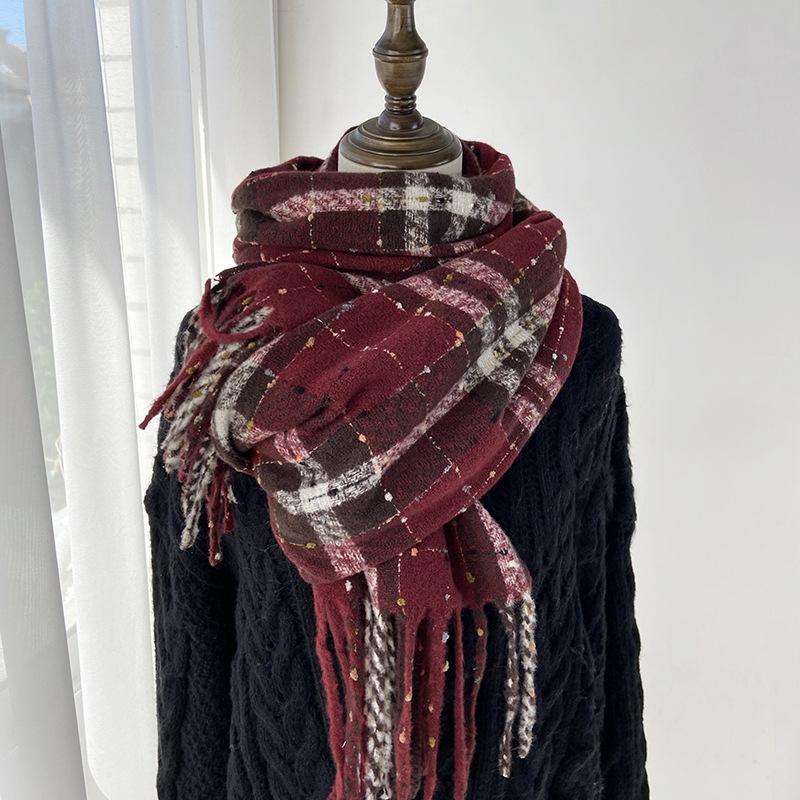 Scarf Women's Winter New Imitation Cashmere Plaid Scarf Student Sweet Warm Thickened Fringed Shawl