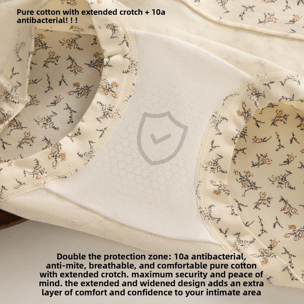 Plus Size Women's Floral Cotton 10A Anti Bacterial Non Scratch Full Hip Extended Crotch Small Flat Angle Briefs