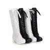 Long boots, women's new autumn and winter cos shoes, white, black, tall front lace-up Martin boots, medium heel women's boots.
