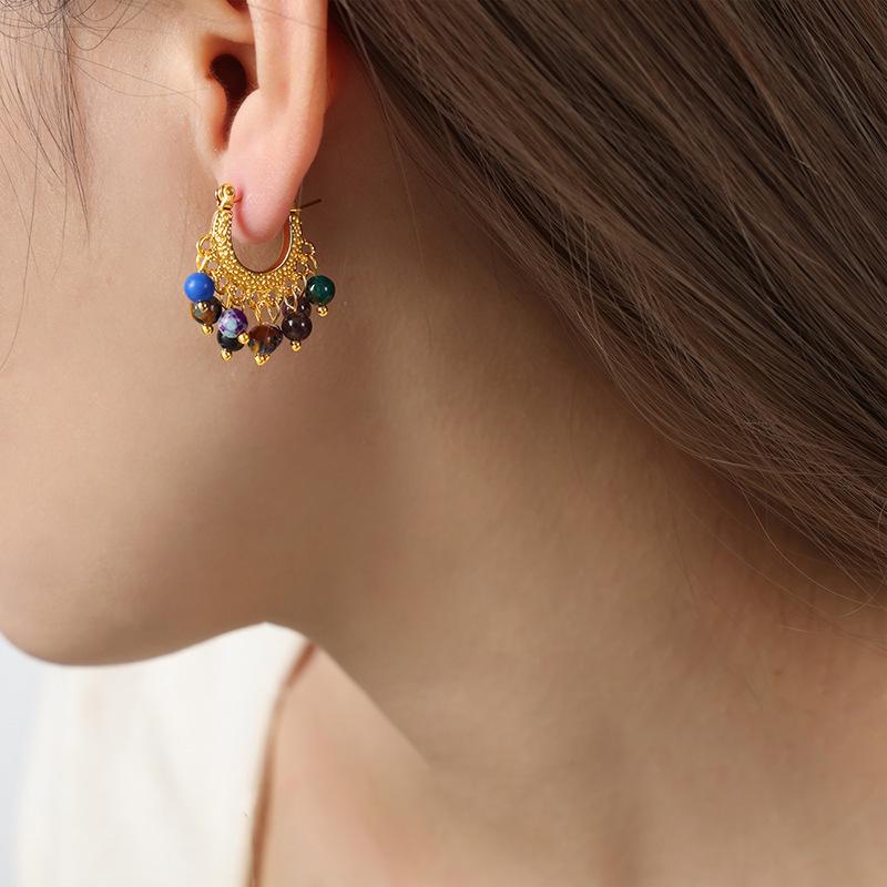 Chinese Palace Style Agate Tassel Earrings: Chic & Versatile Ear Ornaments for Women