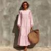 Women's Casual Long Sleeve Round Neck Loose Fit Color Dress for Everyday Wear