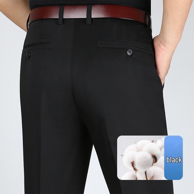 Men's High Waist Straight Leg Cotton Pants - Summer Casual, Solid Color, Middle-Aged, Loose Fit, Deep Crotch, Dad Trousers