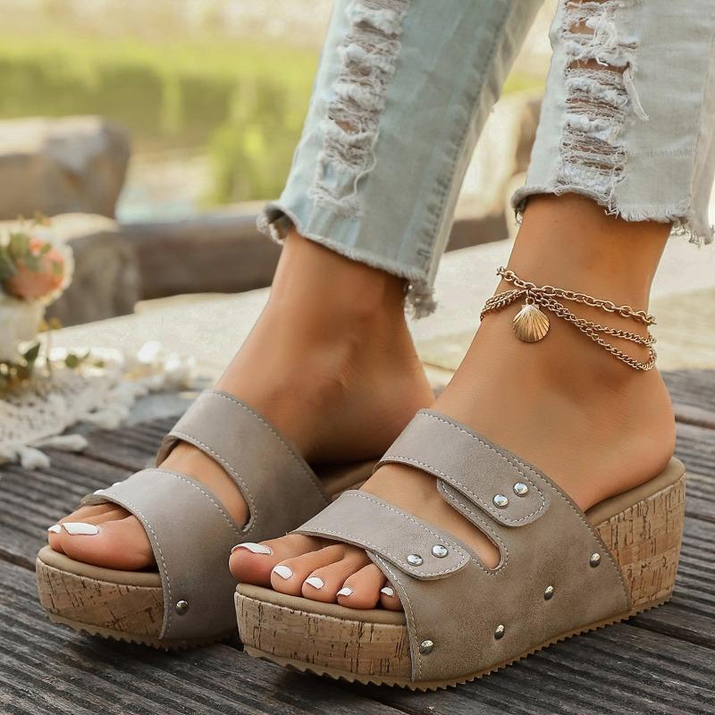 Plus Size New Women's Wedge Fish Mouth Platform Rivet Sandals Women