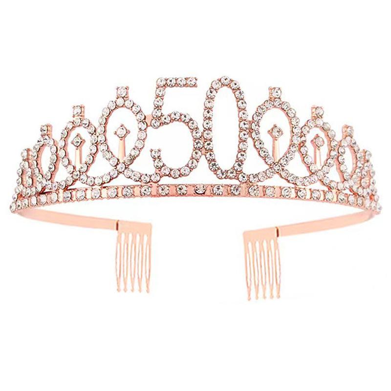

Корона для дня рождения, розовое золото, инкрустированная бриллиантами, 10–100 лет, повязка на голову с номером, корона для волос, инкрустированная бриллиантами, корона на день рождения