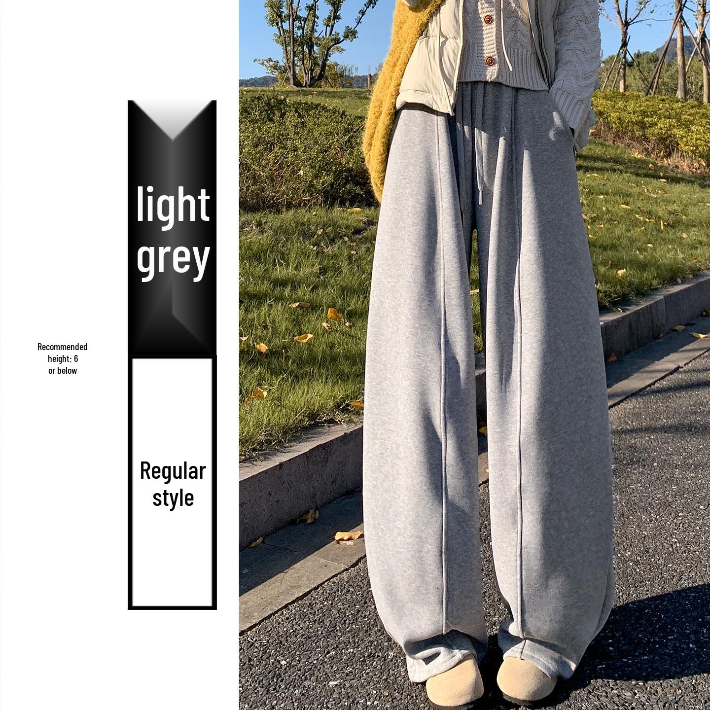 

Women s High-Waist Deep Gray Woolen Pants: Winter 2025 Curved-Leg, Velvet-Lined, Slimming Wide-Leg Design L
