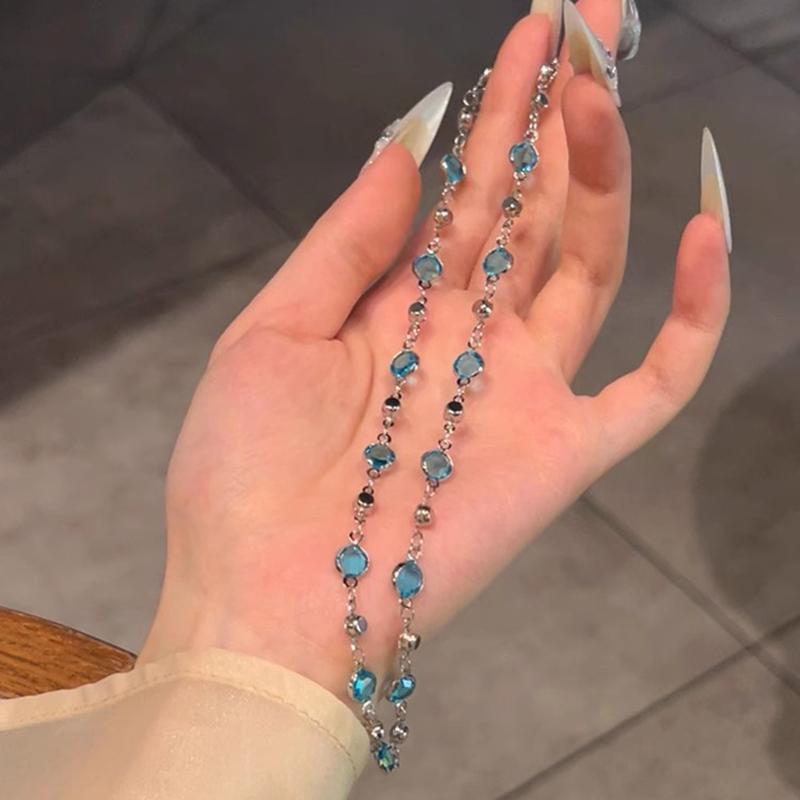 Romantic Blue Crystal Butterfly Necklace For Women Girls Simple Shiny Zircon Bilayer Choker Clavicle Chain New Fashion Jewelry