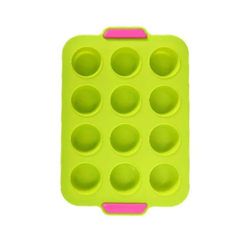 

12 Holes Silicone Cake Mold Muffin Cupcake Baking Pan Non Stick Pudding Fondant Muffin Baking Tray Heat Resistant Bread Mould grass зелений колір