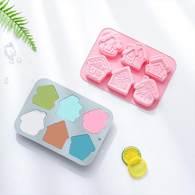 6-Gats Huisvormige Kerst Siliconen Vorm Geschikt Voor Bakken Chocoladetaarten Gelei IJsblokjes Brood En Meer