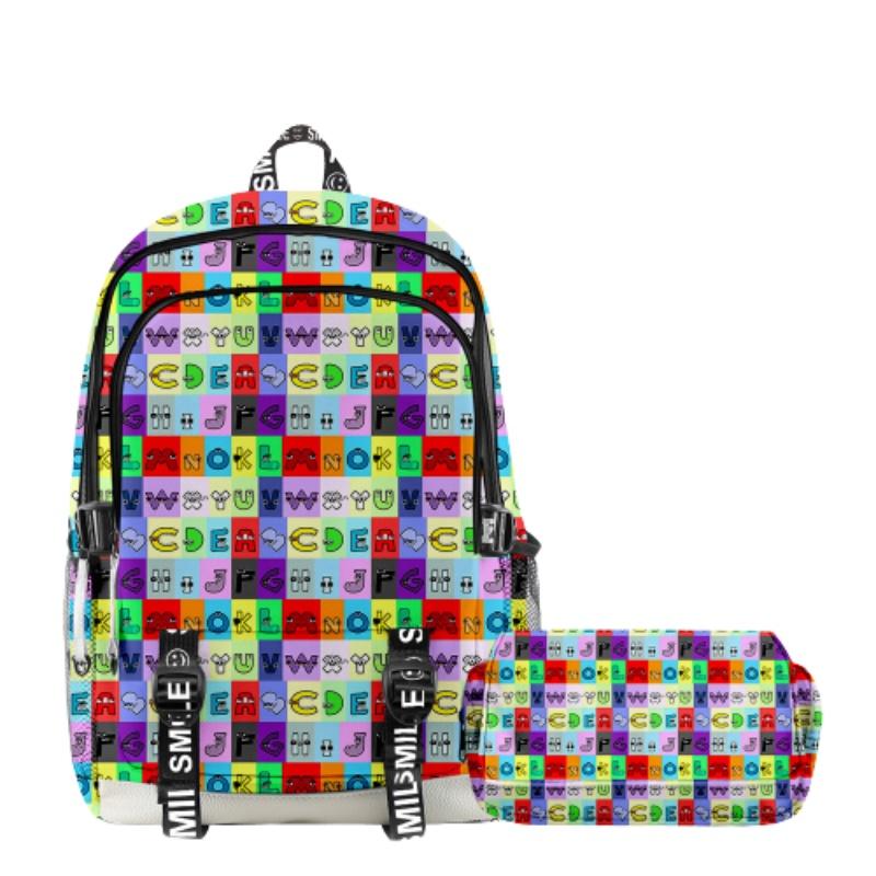 Alphabet Lore Legend Schoolbag Backpack W/ Zipper Double Layer Pen Bag Two-piece