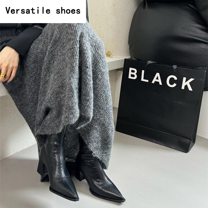 Designer Soft Leather Women Ankle Boots Sexy Pointed Toe Short Booties Stripper Square Heels Shoes