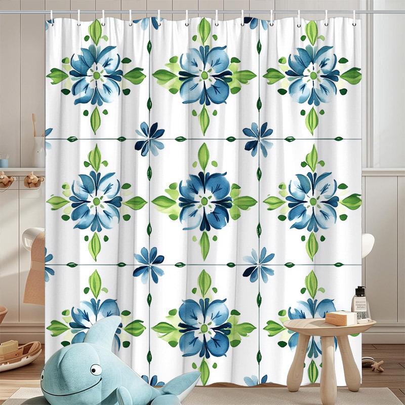 

1Pc Blue Floral Pattern Shower Curtain, Polyester Fabric, Machine Washable, Suitable For Bathroom Decoration W60H190(CM)-1 Pcs