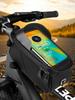 Bike Front Frame Bag Bike Phone Holder Bag Waterproof Bicycle Top Tube Bag Touch-Screen PU Bike Tube Bag Cycling Accessories