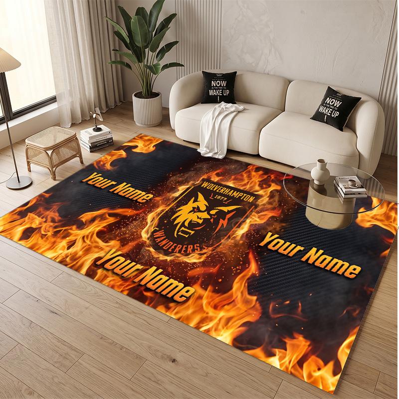 Personalized Crystal Velvet Carpet Wolverhampton Wanderers Football Pattern Non Slip Floor Rug