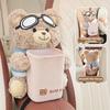 1Pc Cute Teddy Bear Car Tissue Holder & Trash Can 2-In-1 Organizer - Universal Car Armrest Storage Rack With Goggles  Car Trash