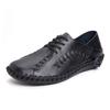 Men Handmade Loafers Retro Lace Up Solid Color Driving Flats Round Toe Anti-slip Thick Sole Lightweight Slip on Walking Shoes