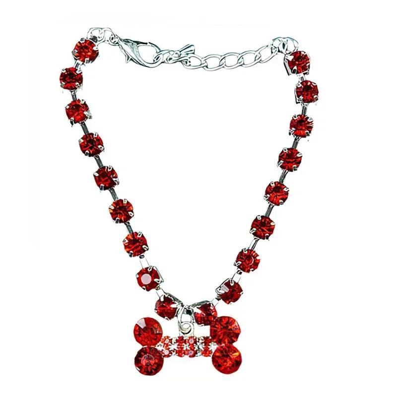 Adjustable Pet Necklace Cat Dog Crystal Collar Rhinestone Bone Pendant Cats Dogs Luxury Fashion Dress Up Decoration Accessories