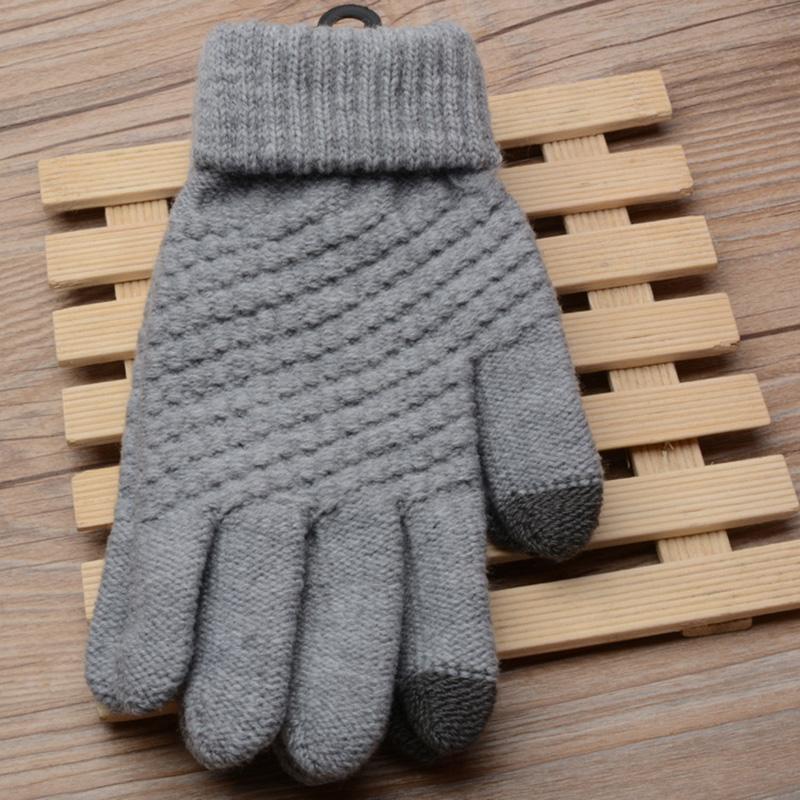 Winter Touch Screen Gloves Women Men Warm Stretch Knit Mittens Imitation Wool Full Finger Guantes Female Crochet Thicken