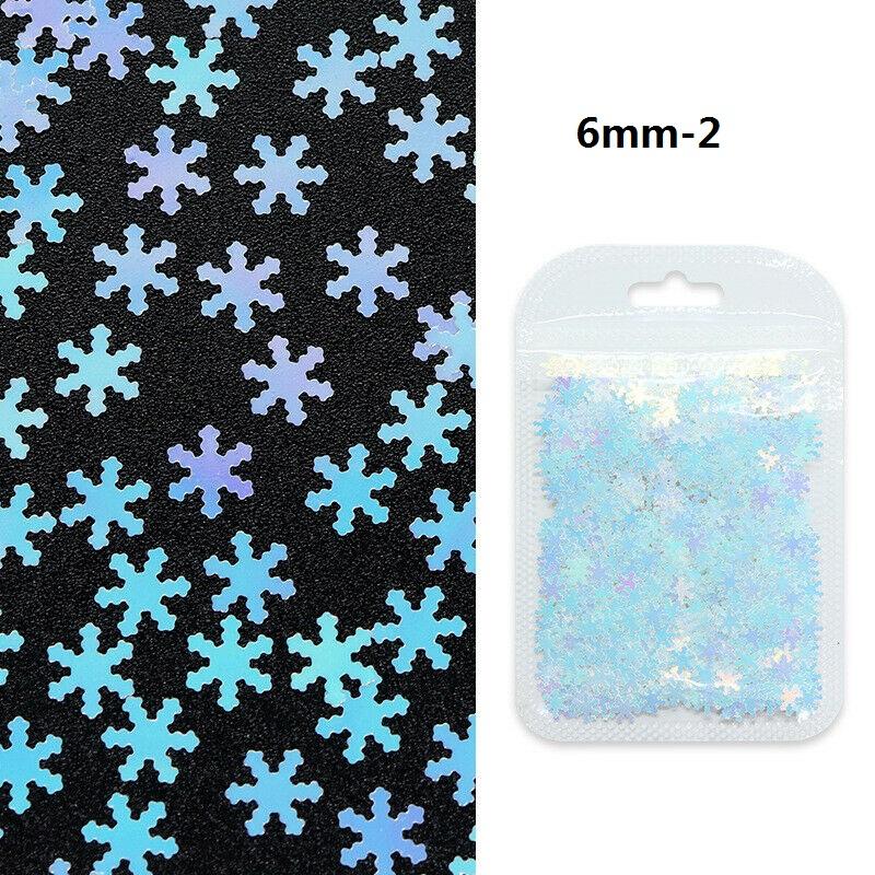 

1 упаковка, зимние снежинки для дизайна ногтей, хлопья с блестками, аксессуары для ногтей, украшение для маникюра 9 мм 6 мм 6mm
