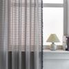 Finished Curtains, American Rural Fringed Window Screens, Solid Color, Gray, Simple Cotton And Linen Lattice