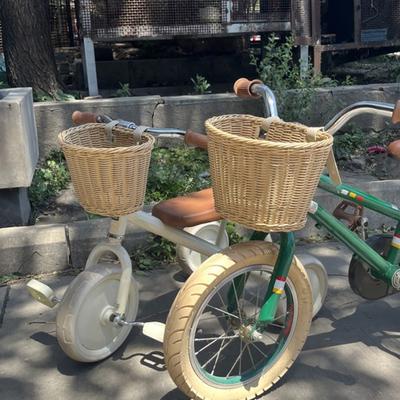 Kids Bicycle Front Wicker Basket with Adjustable Strap Toddlers Boys Girls Balance Bike Vintage Handmade Rattan Woven Storage Basket Bike Accessories