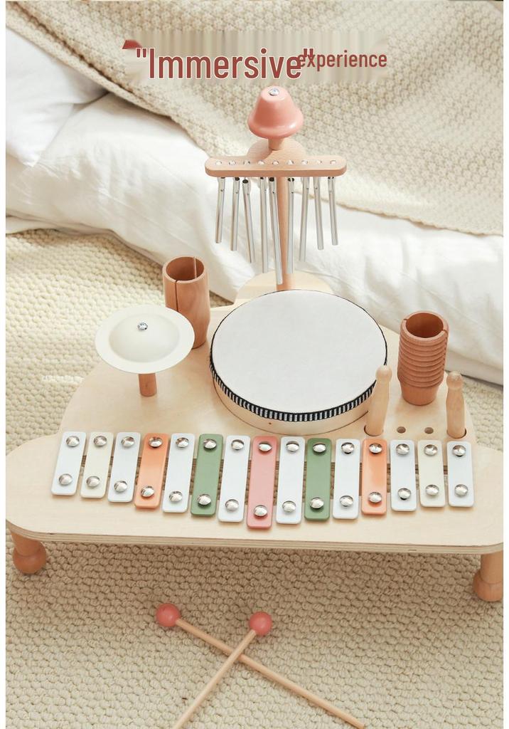 Multifunctional Wooden Drum & Music Shelf: Educational Baby Toy for Early Music Development