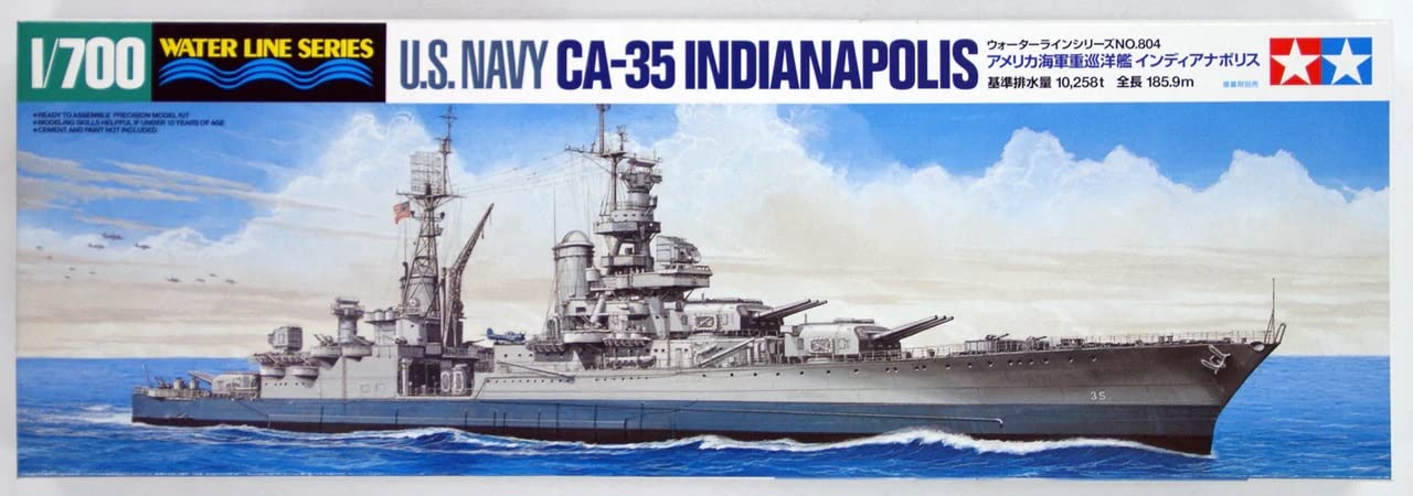 

Tamiya Waterline Series 804 US Navy Heavy Cruiser Indianapolis Plastic Model Kit 31804 1/700 No.