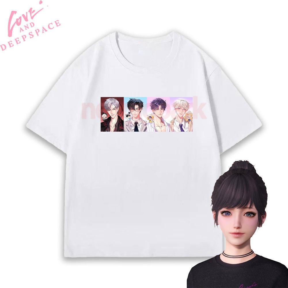 Love and Deepspace Four Main Boys Printed Tshirt Romance Otome Game Fashion Streetwear Tshirt Woman Cartoon Cotton Shortsleev