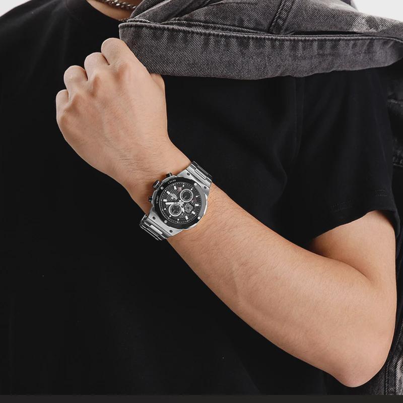 Man Quartz Watch Luxury Luminous Chronograph Wristwatch Stainless Steel Waterproof Men Date Calendar Clock