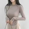 tops Women's Korean Fashion Tops Cut and Sew Long Sleeve Cropped Tight Slim Stretchy Single Color Plain Affordable Simple Feminine Casual Autumn