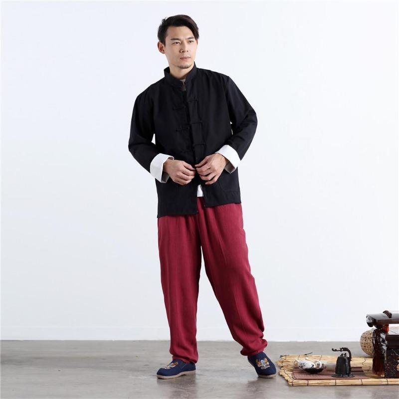 2026 Summer Men's Chinese Style Stand Collar Linen Shirt, Pan Kou Design, Available In 6 Colors