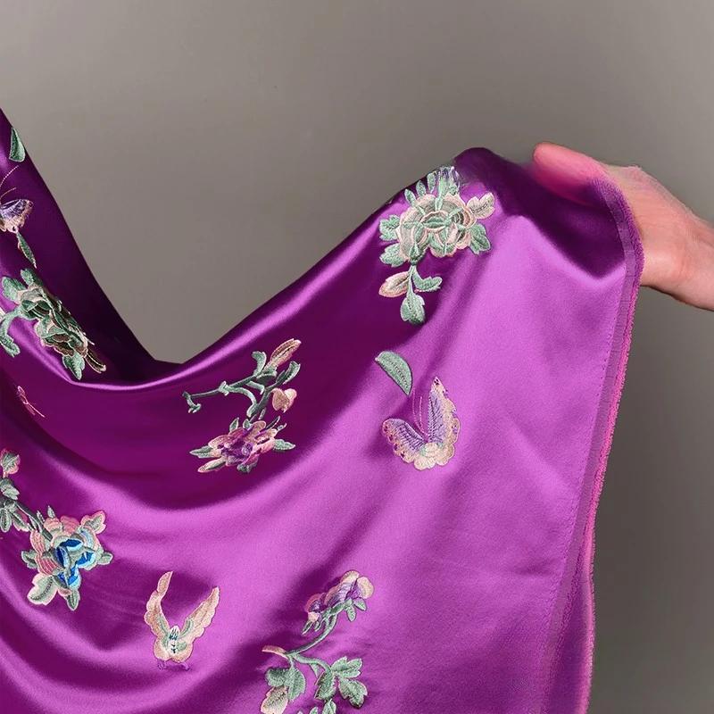 Embroidery Acetic Acid Silk Fabric Jacquard Cheongsam Dress Clothing Designer Wholesale Cloth Diy Sewina By Half Meters Material