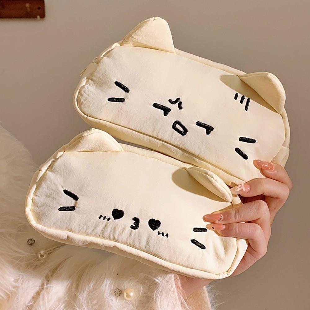 Funny Embroidered Cat Pencil Case Cartoon Kitty Stationer Bag Stationery Storage Bag Student Use